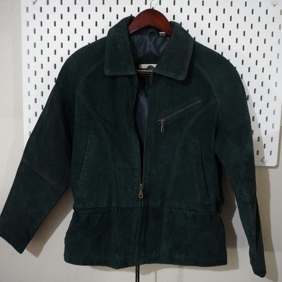 Outbrook Womens Jacket Genuine Leather Green Suede Moto Biker M Medium - Picture 1 of 13